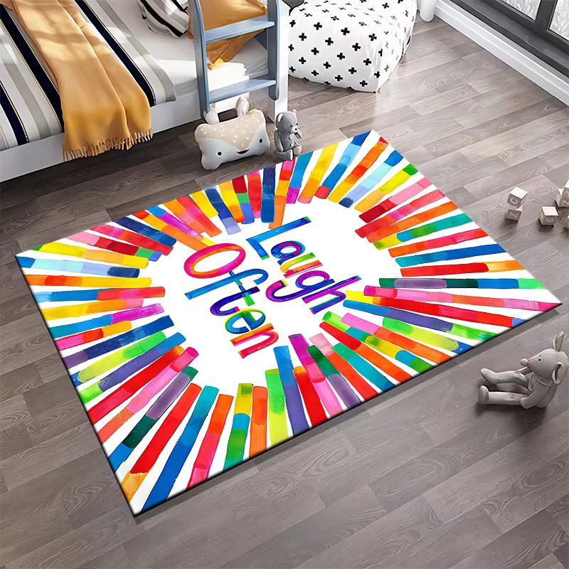 Colorful Decorative Carpet with "Laugh Often" Text Design Suitable for Use As an Anti-slip for Living Room Bedroom Sofas