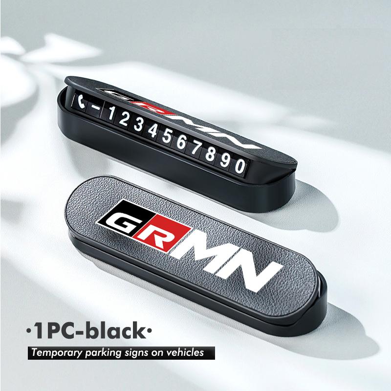 

ABS+Leather Car Temporary Parking Plate Signs Phone Number Plate Park Stop For Toyota Crown GR Corolla YARIS Auris C-HR Hilux
