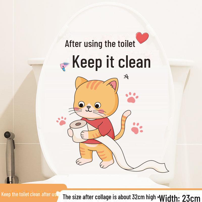 Waterproof Cute Cat Toilet Cover Stickers - Funny, Self-Adhesive, Personality Decor for Bathroom Walls
