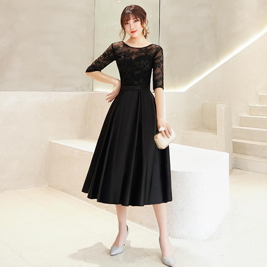 EightSTAR Dress Wedding Suitable for Parties and Size Black Women's Dress, Flared, A-Line, Sleeveless, Midi-Length, Knee-Length, See-Through,