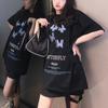 Butterfly Embroidery Letter Printing T-Shirt Solid Cotton Tee Female Casual Short Sleeves Tops