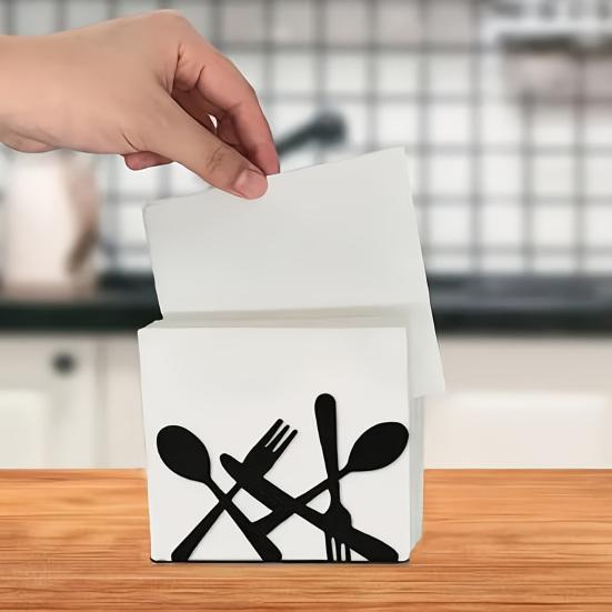 Black Cutlery Table Napkin Holder Standing Metal Fork Spoon Cutter Tissue Stand Home Kitchen Dining Table Flatware Paper Towel Dispenser Organizer