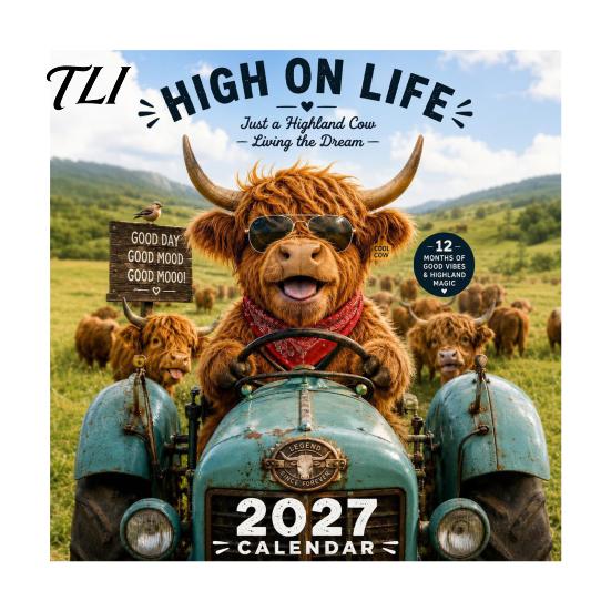 Academic Wall Calendar 2027 Funny Highland Cow Calendar, Cute Farm Animal 12 Month Functional Bedroom Decor Scottish Hanging Planner for Rustic