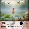 500pcs/1000pcs Suitable for & Families Puzzle: Dragonflies & for Lotus Pond with Kingfisher Bird - Clear Print Tight-Fit Pieces, Portable Rectangular 