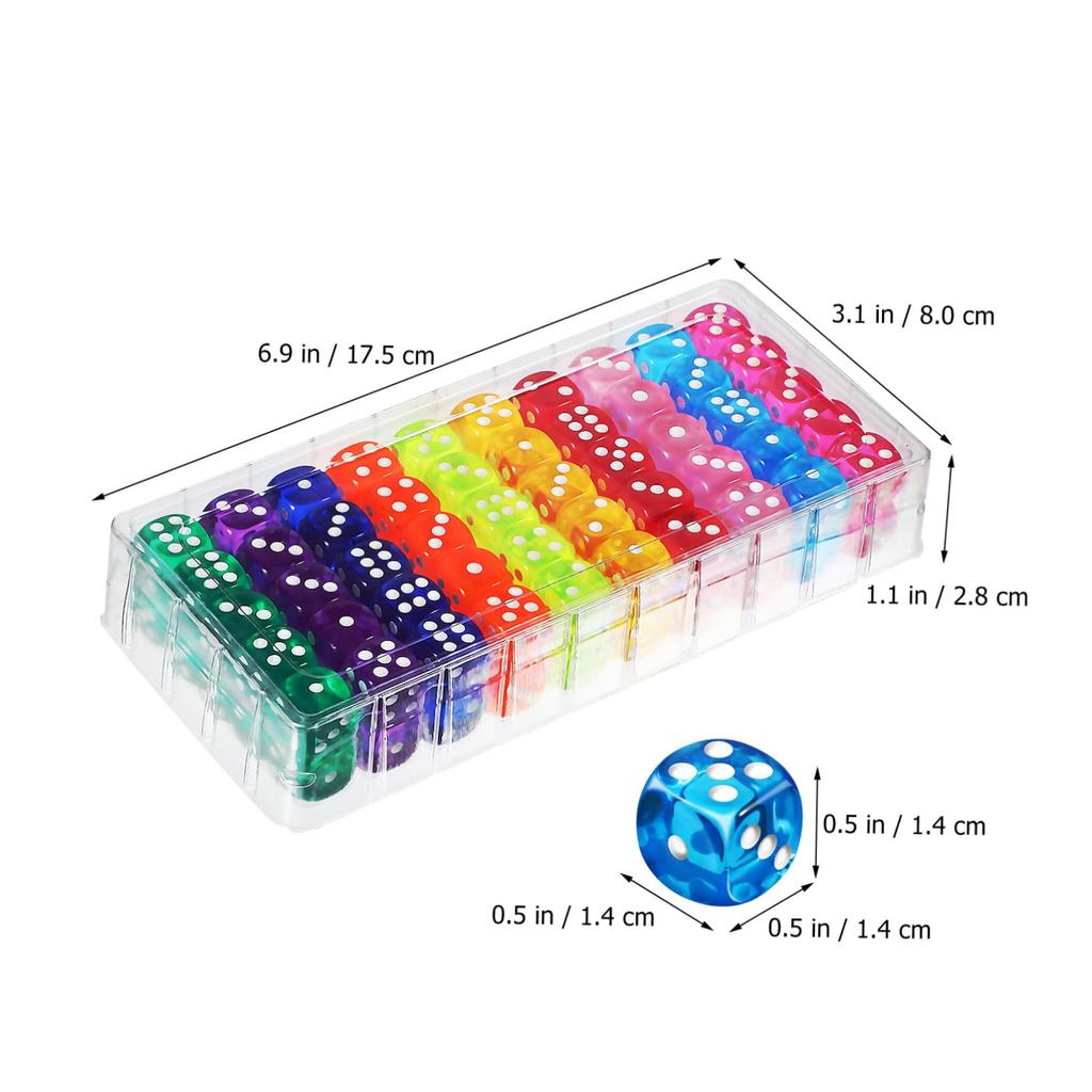 EXCEART 100 Colorful Mini Acrylic Dice for Play, Games, and Classrooms, Small Design with Storage Box