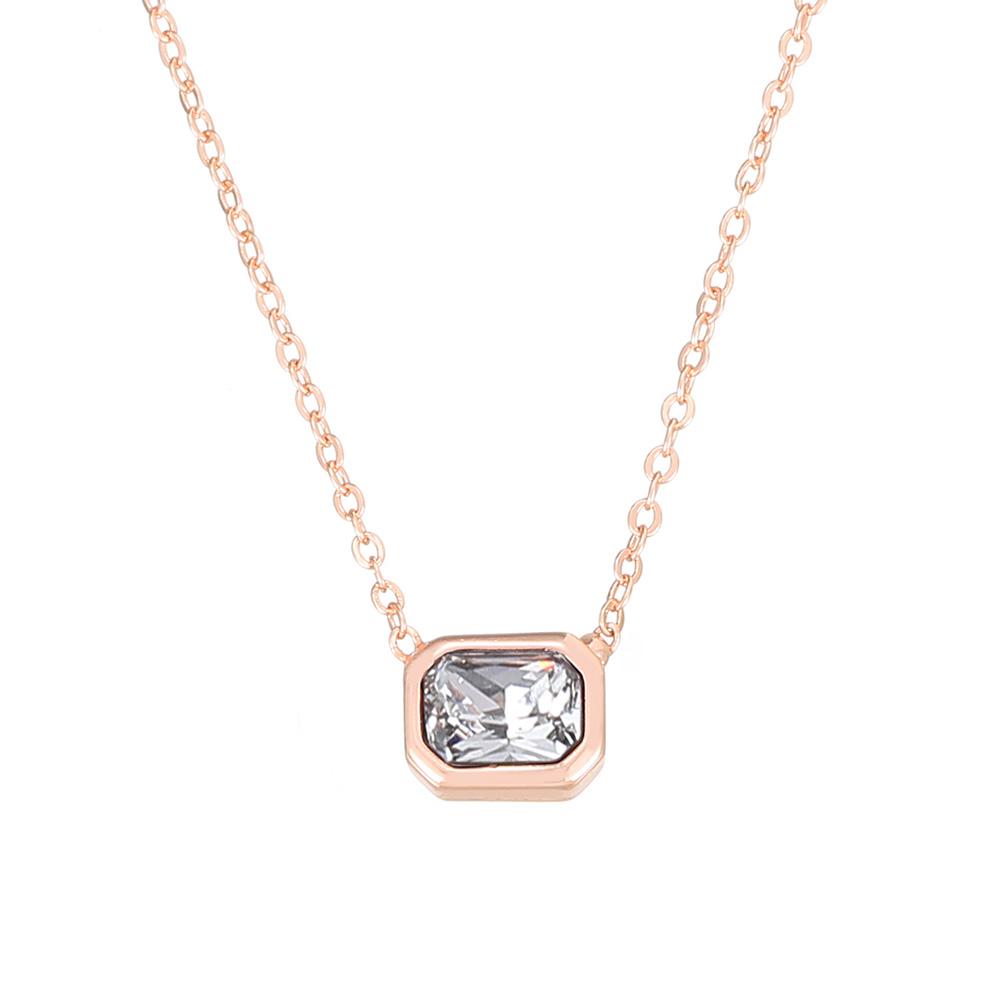 Minimalist Square Colorful Crystal Pendant Necklace for Women Rose Gold Color Choker Chain on The Neck Jewelry Girls Gift KCN044
