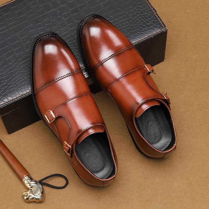 Fashion Brand Designer British Monk Strap Leather Shoes for Men Dress Formal Wedding Prom Oxford Luxury Man Male Men Shoes
