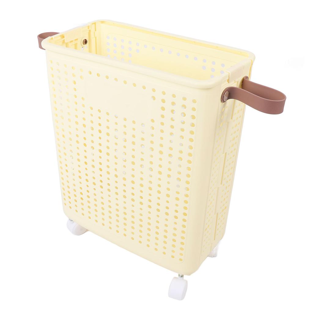 Slim Laundry Basket Foldable Space Saving Sturdy PP Plastic Narrow Clothes Hamper for Bathroom Corner Crm White
