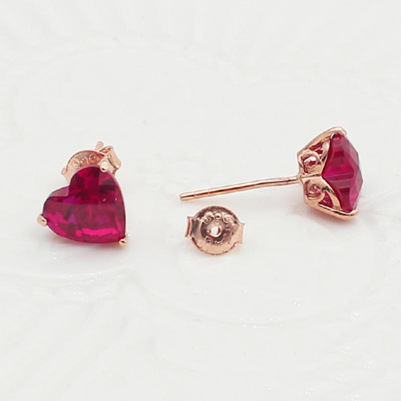 585 Purple Gold Plated 14k Rose Gold Heart Ruby Earrings for Women  Romantic Light Luxury Ear Studs Engagement Jewelry