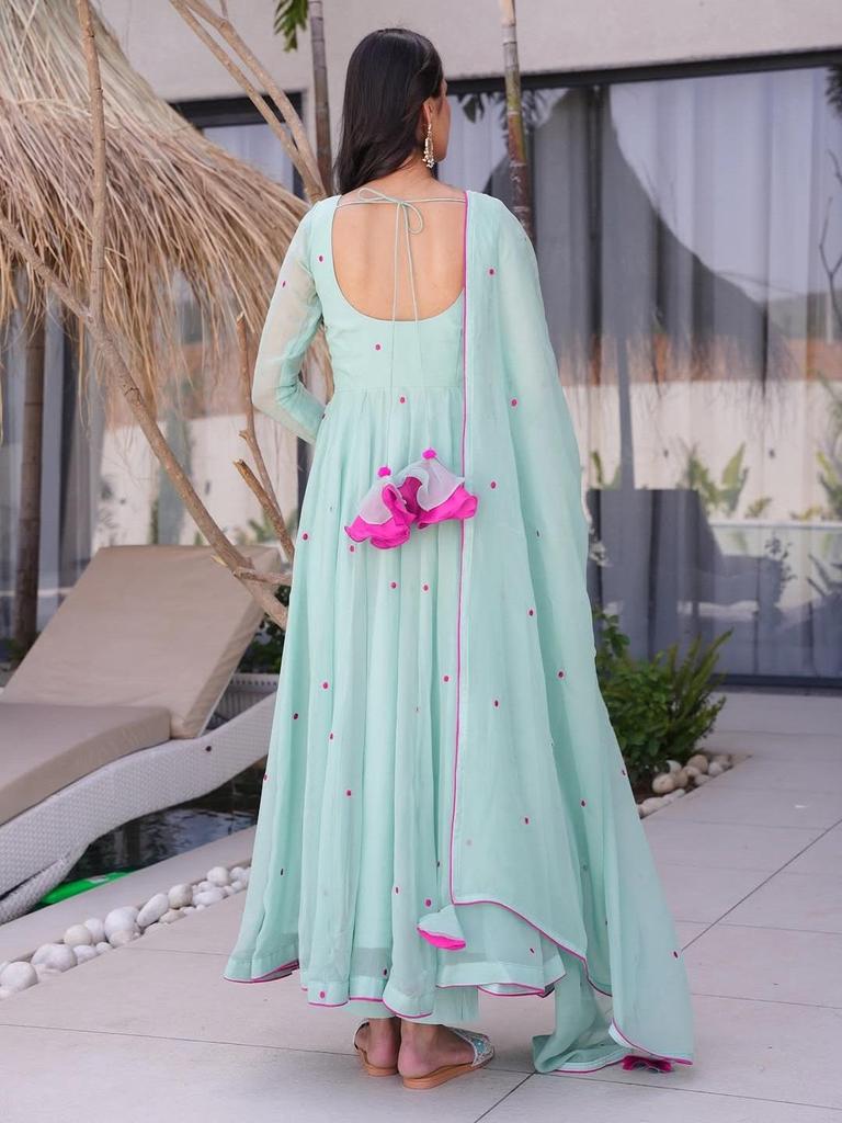 Women Anarkali Kurta Set with Dupatta – Embroidered Flared Ethnic Party Wear