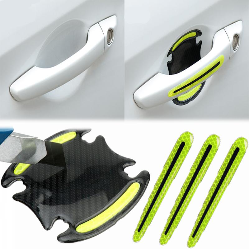 Car Door Handle Protection Cover Stickers Guard Film Carbon Fiber Reflective Decal Safety Anti-collision Strips Car