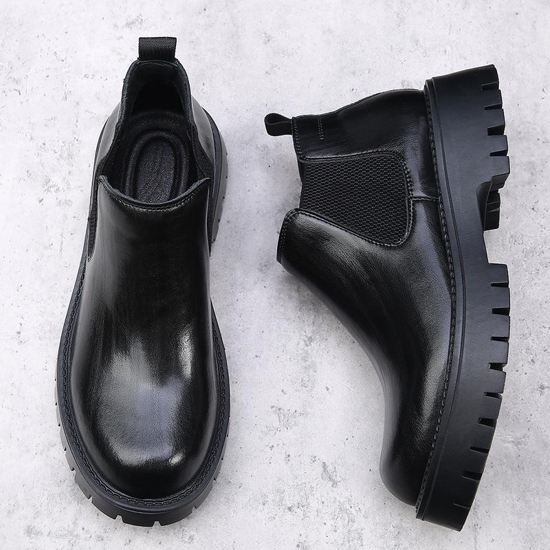 Martin Boots Men's Winter British Style Platform Chelsea Men's Boots Velvet High-top Leather Boots Trendy Versatile Short Boots
