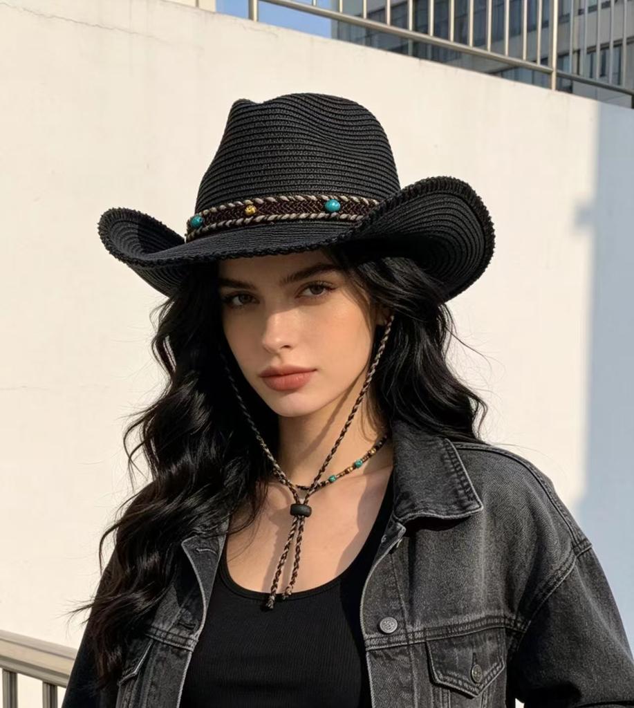 Cowboy Hat Western Male and Female Duck Tongue Fisherman Eaves Sunscreen Straw Hat Outdoor Shading Tourism Mountaineering Tibetan Self-operated