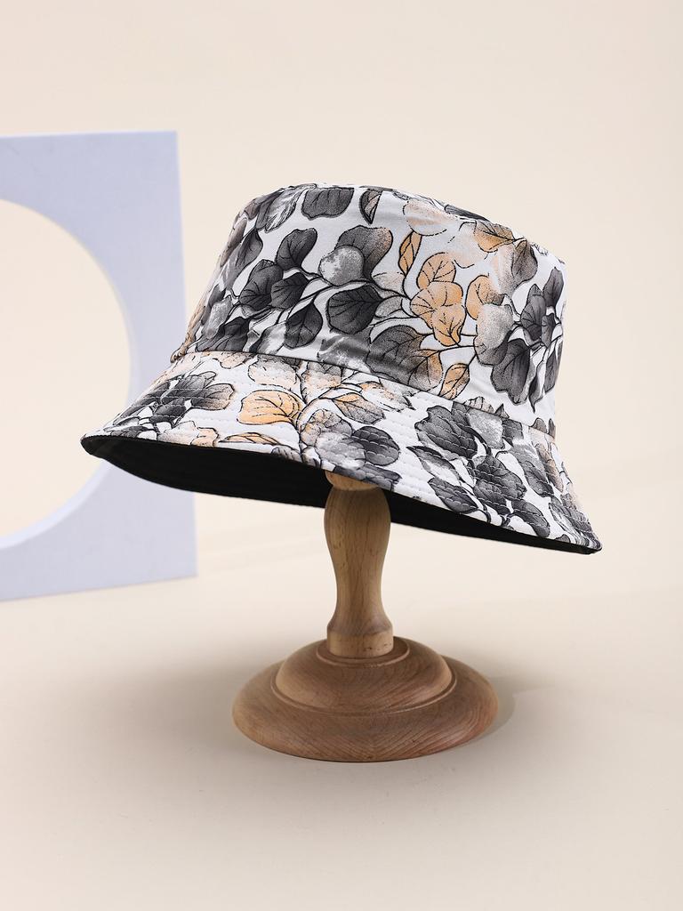 Women's Bucket Hat Sunshade Flower Pattern Wide Brim Bucket Cap for Outdoor Casual Sunhat New Vintage Design