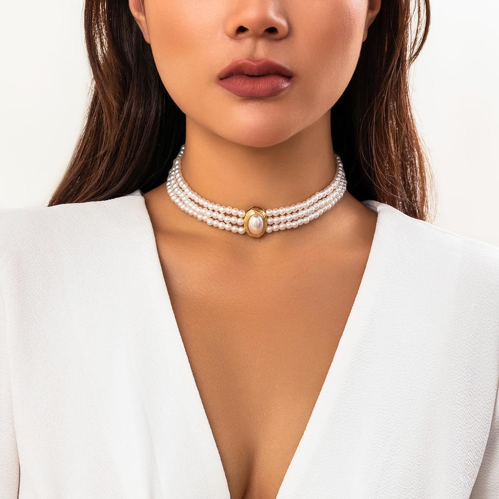 PuRui Elegancki Naszyjnik z Imitacji Cyrkonii Wielowarstwowy Ręcznie Robiony Naszyjnik z Koralików Naturalny Kamień Choker Kobiety Cyrkoniowy Łańcuszek na Szyję Impreza Nowość