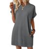 Women's spring and summer new solid color round neck loose short-sleeved pocket dress