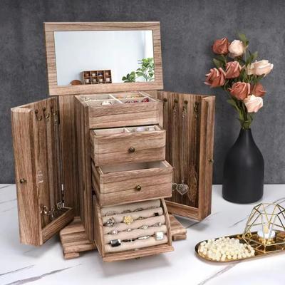 Chinese Style Wooden Jewelry Storage Box Multi-layer Jewelry Box Large Capacity Necklace Holder Display Stand Home Storage