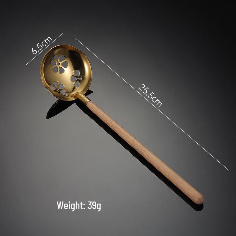 Qianxing Japanese Wooden Handle Stainless Steel Ladle & Slotted Spoon Set