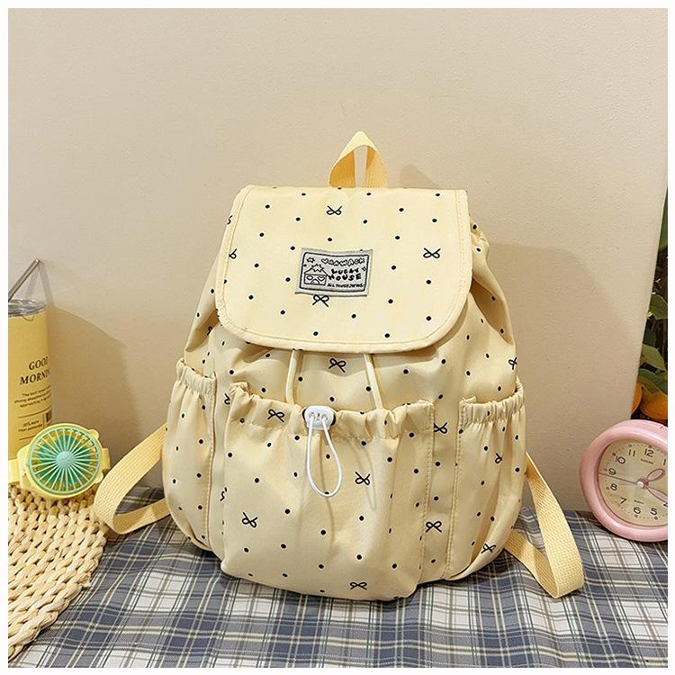 Schoolbag Bow Polka Dot Drawstring Backpack Women's New High-value Cute Student Commuting Schoolbag Leisure Travel Backpack