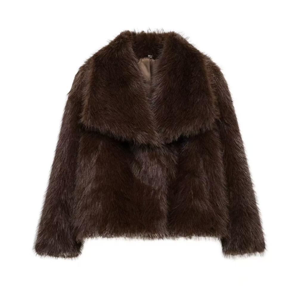 Faux Pelsfrakk for Kvinner Høst Vinter Plysjfrakker og Jakker Streetwear Yttertøy Langermet Varm Damefrakker