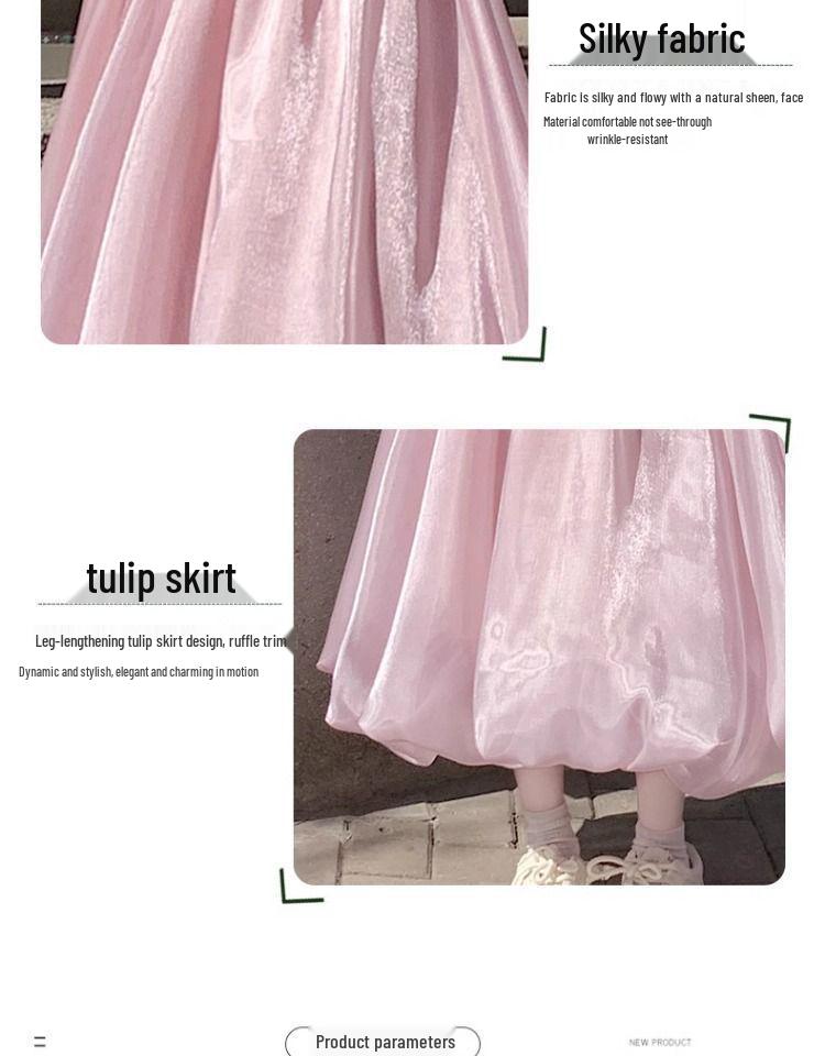 Women's Shimmering Pink A-line Tulle Midi Skirt with Pearl Puff Flower Design, High Waist, Perfect for Spring, Summer, and Autumn