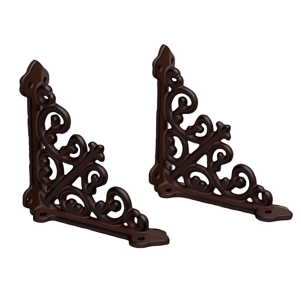 2 Pack Decorative Shelf Brackets Right Angle Heavy Duty Metal Antique Shelf Brackets for DIY Floating Shelves Brown