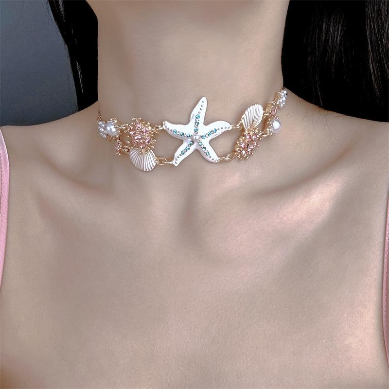 

Colorful Starfish Shell Necklace for Women, Versatile Clavicle Necklace Accessories for Summer Beach Travel Photos