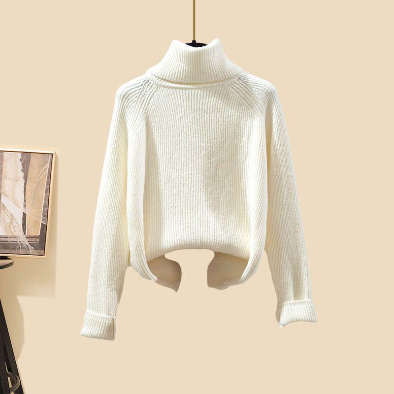 Autumn 2025 Knit Cardigan Set with High-Neck Sweater & Wide-Leg Pants