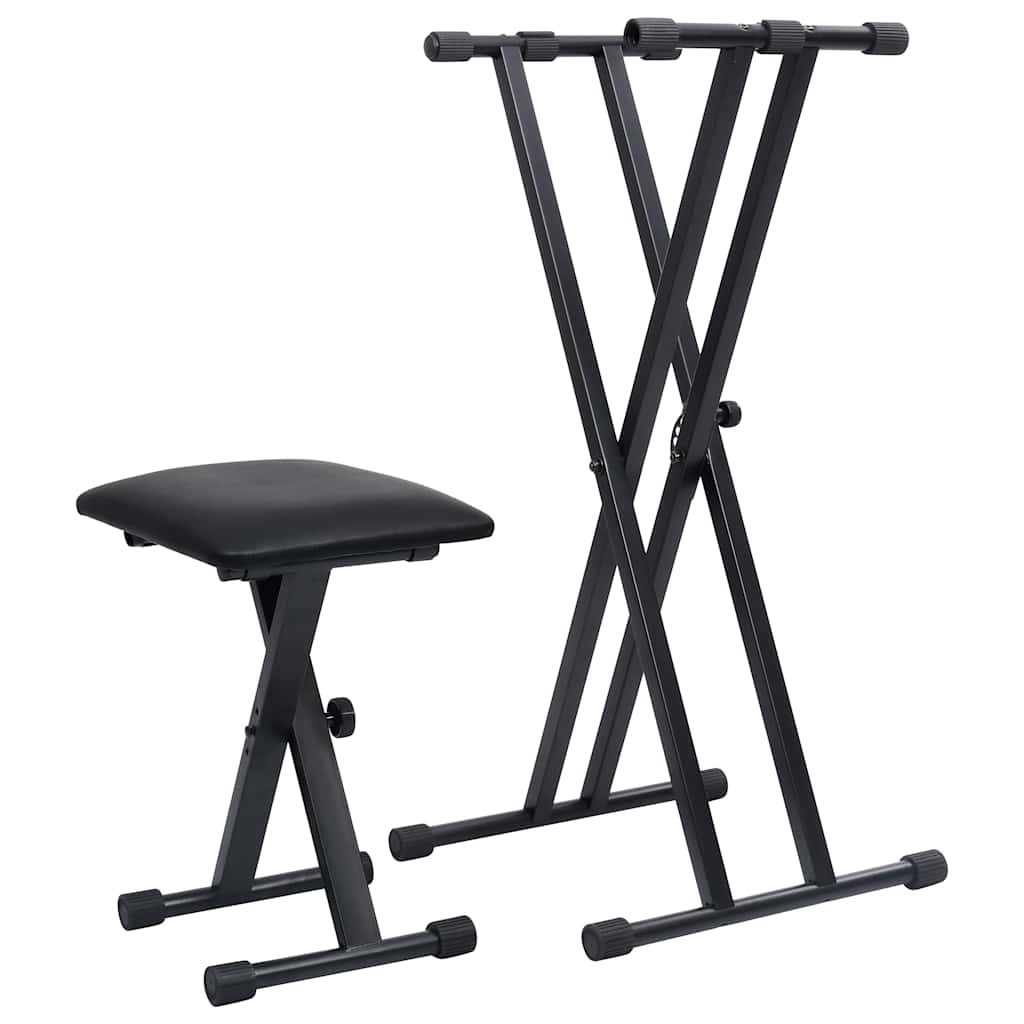 vidaXL Doppelstrebiger Keyboard-Ständer und Hocker Set Schwarz schwarz