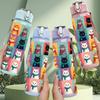 1PC Multi Cat Square Patchwork Pattern Print 750ml Color Plastic Sports Water Bottle Leakproof Flip Straw Lid Suitable for Sports Office Home Use