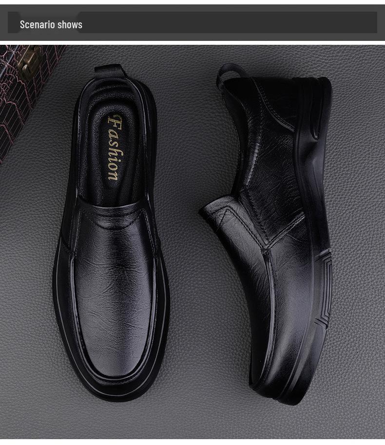 Men's Casual Leather Slip-On Shoes - Round Toe, Breathable & Versatile for Formal or Business Wear