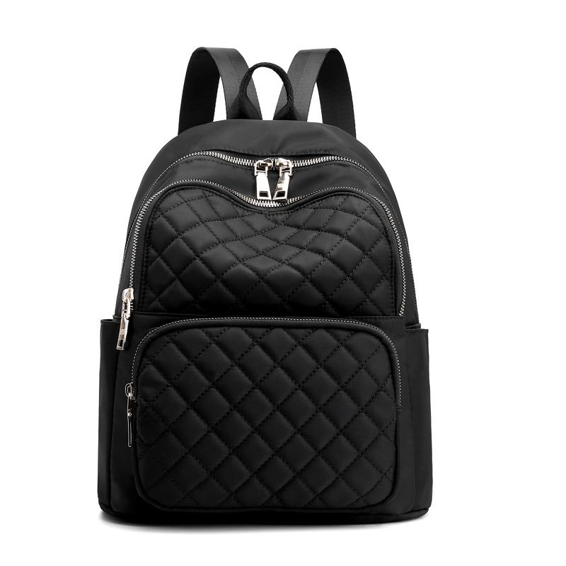 Casual Minimalist Zipper Backpack Quilted Detail Rucksack Women's All-Match Travel Storage Bag
