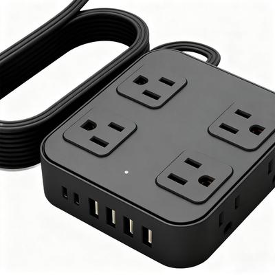 Flachstecker USB-Anschlüsse Steckdosenleiste 6 USB-Anschlüsse 8 AC-Steckdosen Unterstützt Mehrere Geräte Verlängerer US-Standard-Steckdosenleiste Sicher