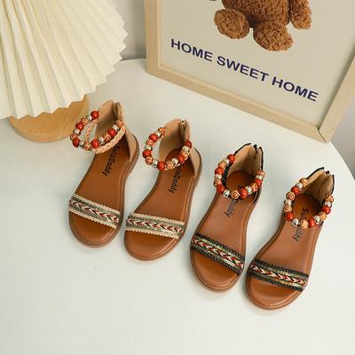 New Little Girl Sandal Summer National Style Children Causal Princess Open-toe Sandals Fashion Beading Strap Kids Roman Sandals
