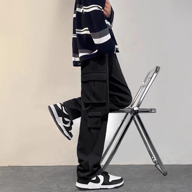 

Мужские белые хлопковые брюки в японском стиле с несколькими карманами, свободного прямого широкого кроя L