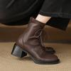 Korean Version of Medium Heel Large Size Martin Boots Women's Comfortable Rear Zipper Solid Color Square Heel Autumn and Winter New Rubber So