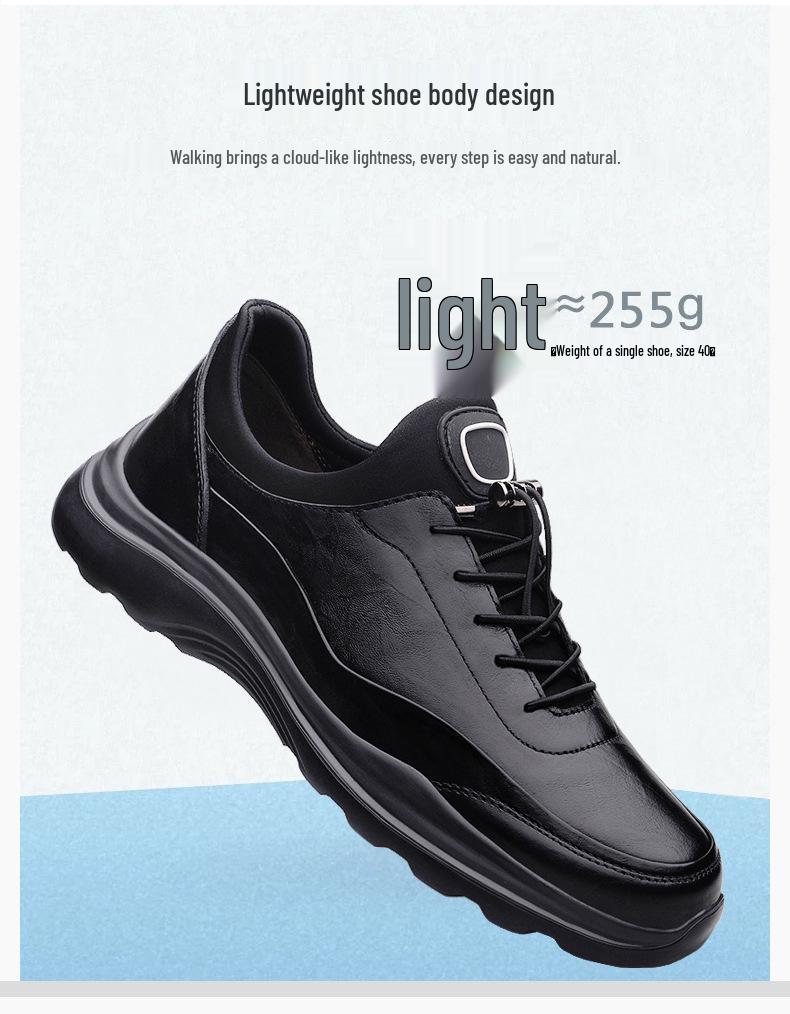 Men's Waterproof No-Tie Leather Sports Shoes - Versatile Black Business Casual