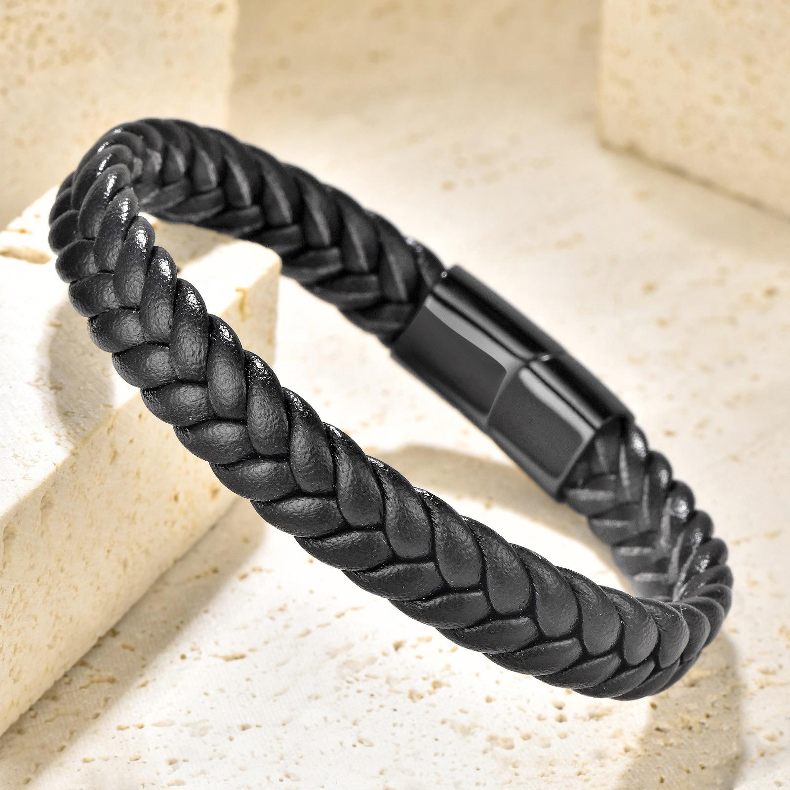 Simple Leather Rope Cowhide Men s and Girls Bracelet, Genuine Leather Woven Bracelet, Handmade Leather Bracelet 2026 21CM