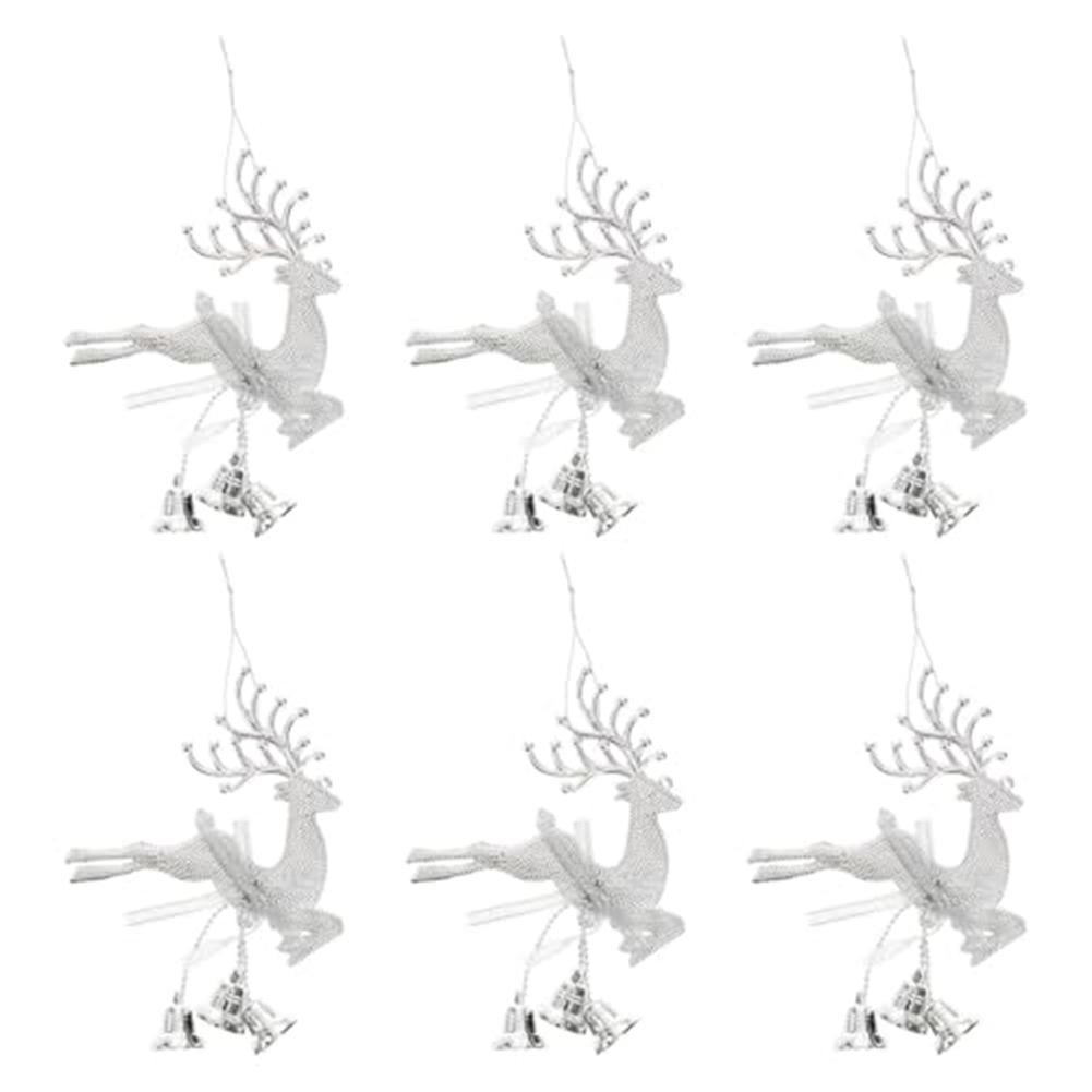 

For Christmas Tree Reindeer Bell Ornaments Set 6pcs Colorful Hanging Decorations for Party Wall Window Fireplace