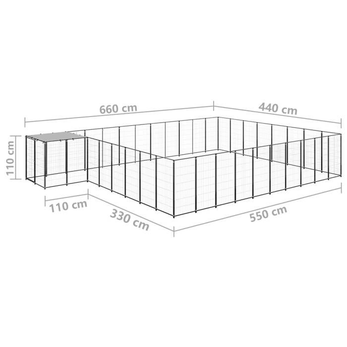 VidaXL Chenil Noir 25,41 m² Acier Enclos pour Chiots Cage Chiens Extérieur 3082229