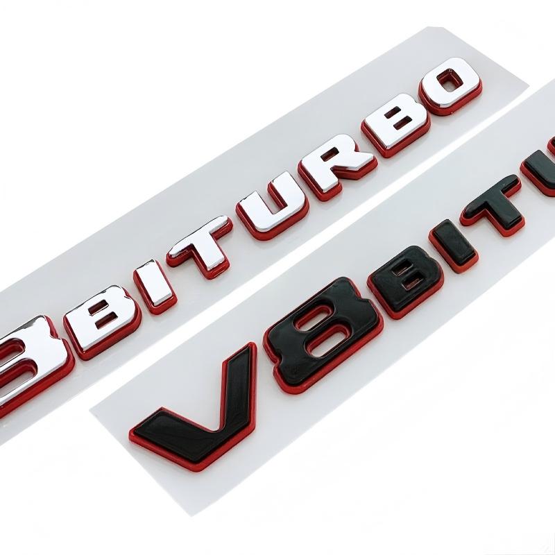1X Nouveau Emblème 3D ABS Chrome Noir Rouge V8Biturbo Lettres DKSMF5 Badge d'Aile de Voiture Autocollant V8 Biturbo Autocollant Accessoires