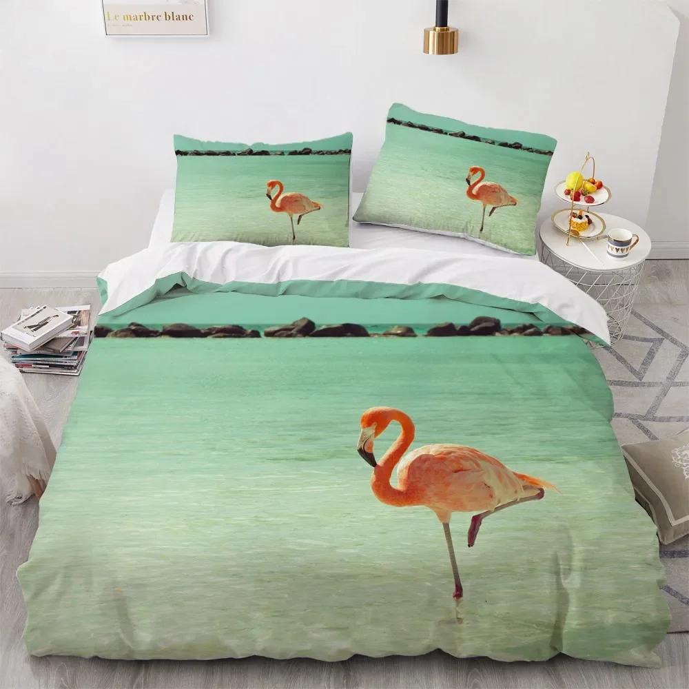 Flamingo Duvet Cover King Queen 3D Pink Animal Bedding Set for Kids Teens Adults Watercolor Style Quilt Cover with Pillowcase