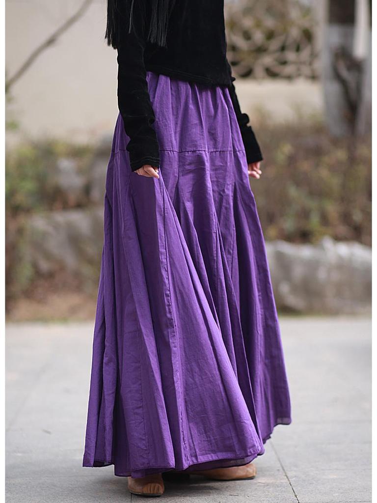 Spring/Summer Cotton Double-Layer Fishtail Midi Skirt - Cool Lotus Step Design, Available In 4 Colors