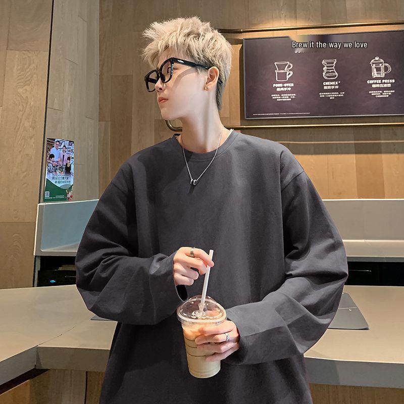 Men's Heavyweight Long Sleeve Cotton T-shirt: Versatile, Loose-Fit Base Layer for Autumn/Winter 2025