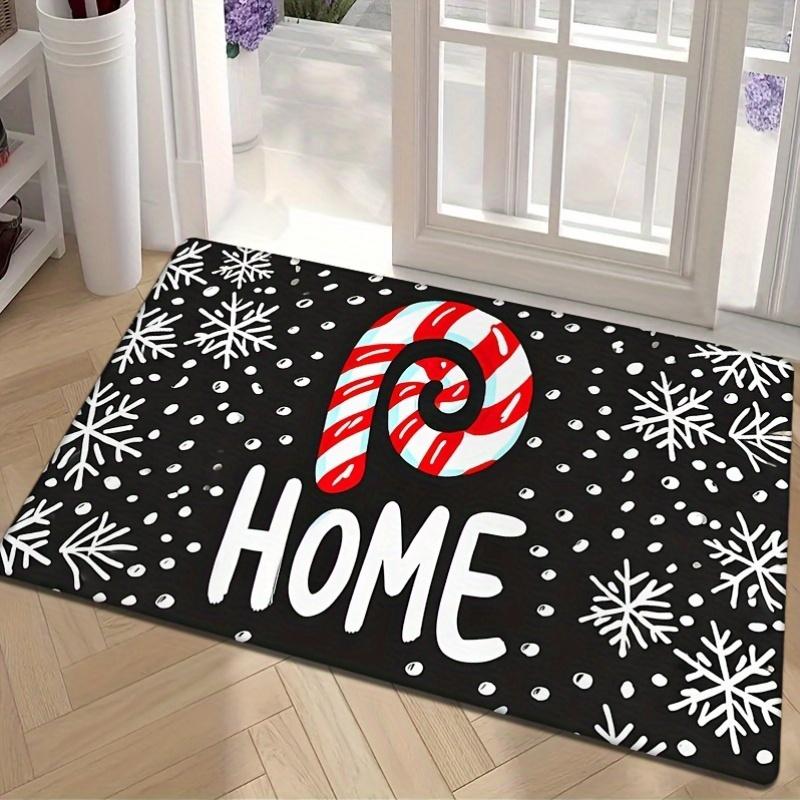 

1pc Christmas Flannel Non-Slip Door Mat with Thick Sponge, 0.47inch Padding - Festive Candy Cane & Snowflake Design, Machine Was 40x60cm
