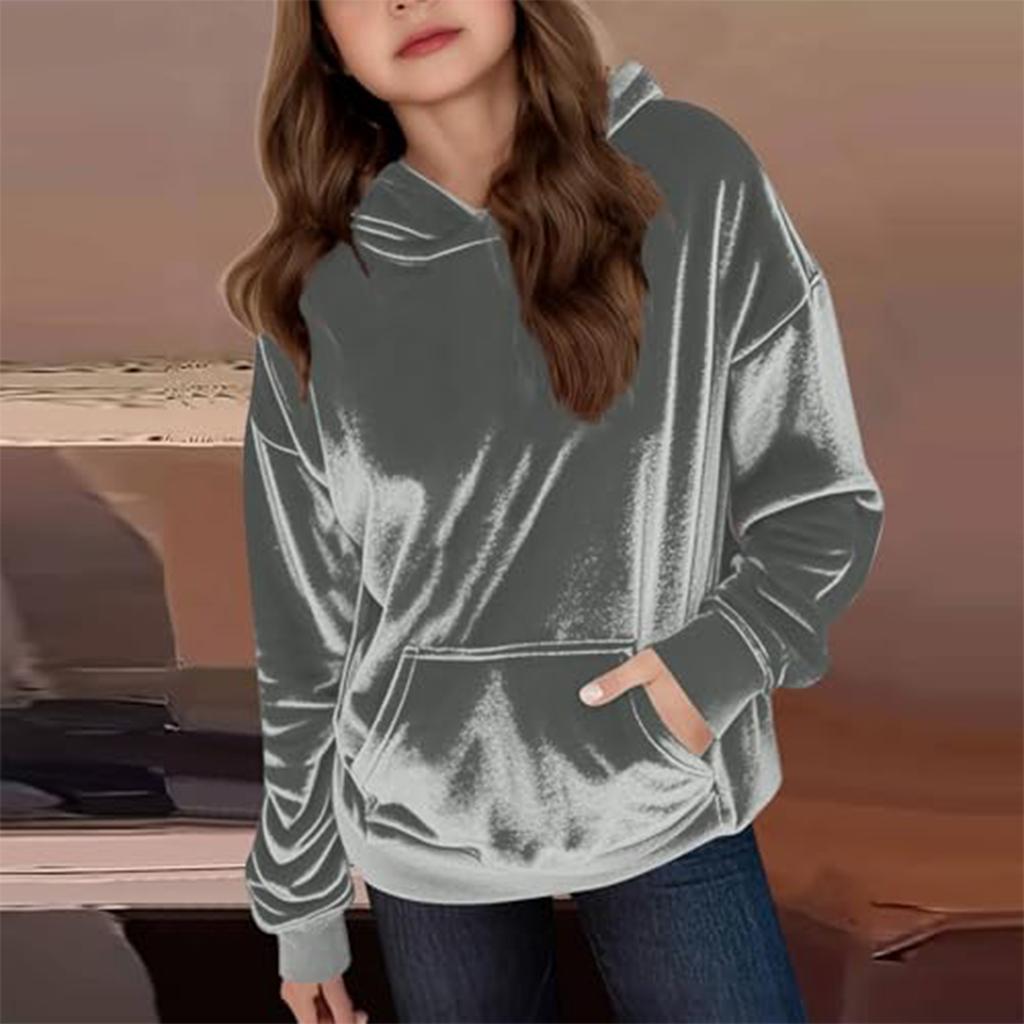 Girl's Loose Comfortable Fashionable Gold Velvet Casual Sports Hooded Sweatshirt