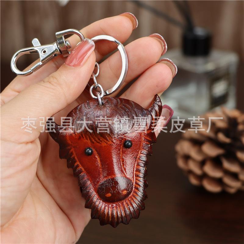 The First Layer Of Cowhide Creative Handmade Calf Pendant Bag Pendant Car Keychain Twelve Zodiac Cow Small Gifts