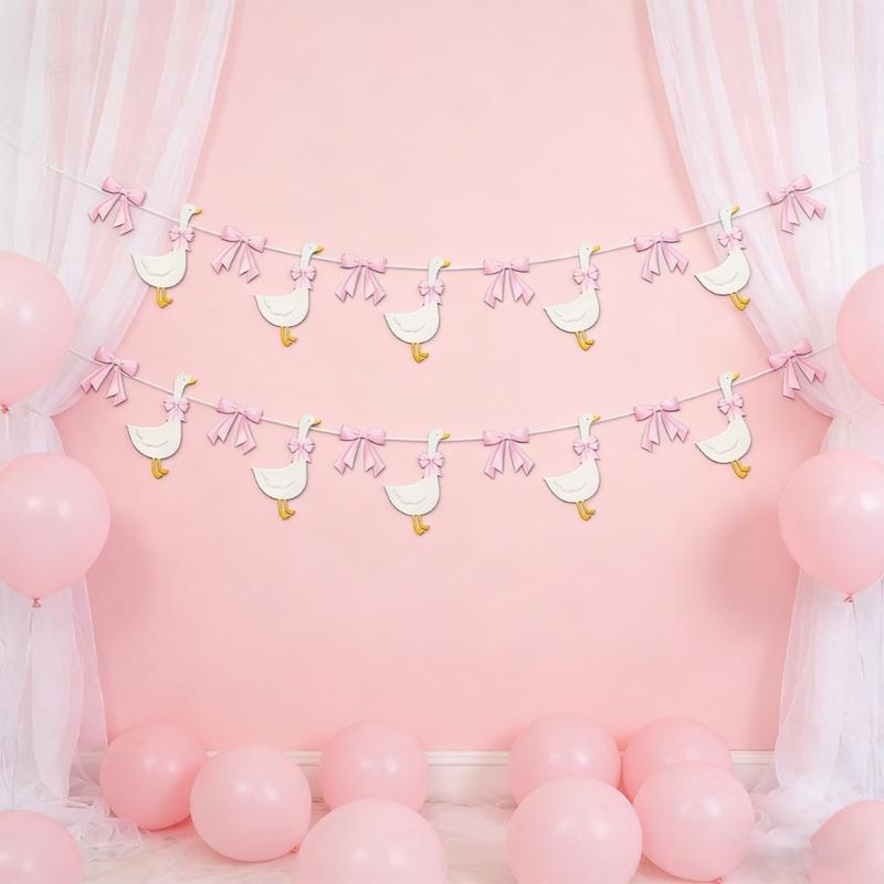 Adorable Geese Birthday Party Streamers Paper Bowknot Geese Bunting Hanging Decoration For Kids Birthday Celebration