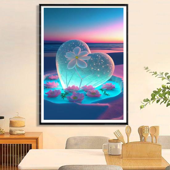 1 Set Rhinestone Painting Kit Exquisite Heart Flower Pattern Rhinestone Art Project Home Decoration