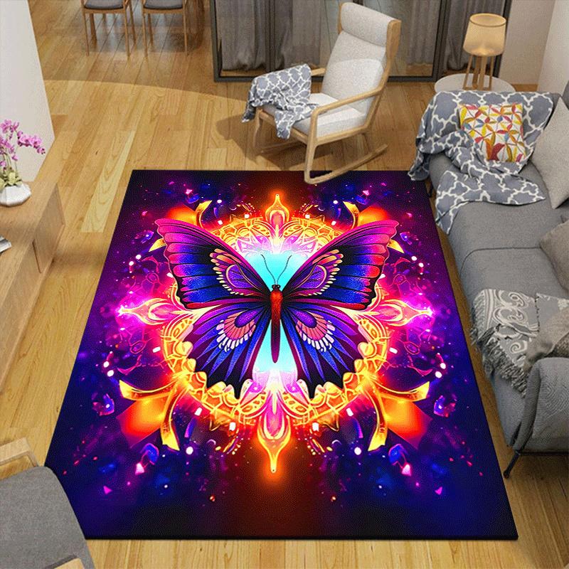 1pc Purple Butterfly Print Design Area Rug - Soft, Anti-Slip, and Durable Gaming Room Decor for Bedroom